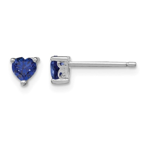 GEM AND HARMONY  Heart Shaped 4MM Lab-Created Sapphire Earrings 1/2 Carat (Ctw) In Sterling Silver In Blue
