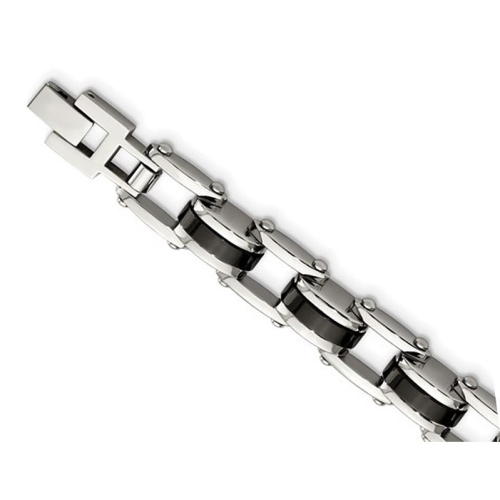 Mens Black Plated Bracelet in Stainless Steel 8.50 Inches