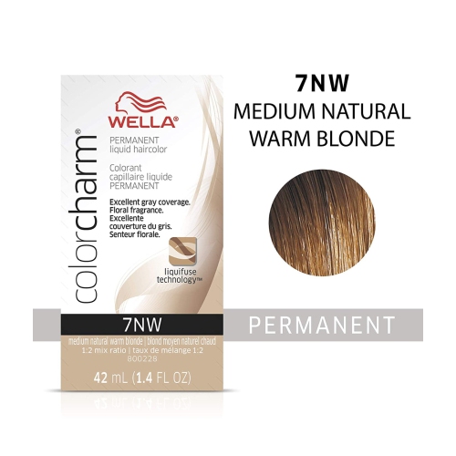 Wella ColorCharm Permanent Liquid Hair Color 7NW/Medium Natural Warm Blonde, 42mL