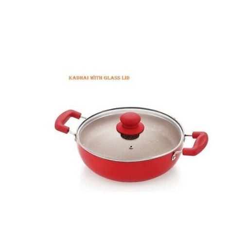 Batterie de cuisine en aluminium à induction antiadhésive lavable au lave-vaisselle – 4 pièces – ROUGE