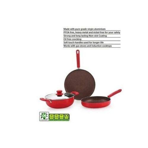 Batterie de cuisine en aluminium à induction antiadhésive lavable au lave-vaisselle – 4 pièces – ROUGE