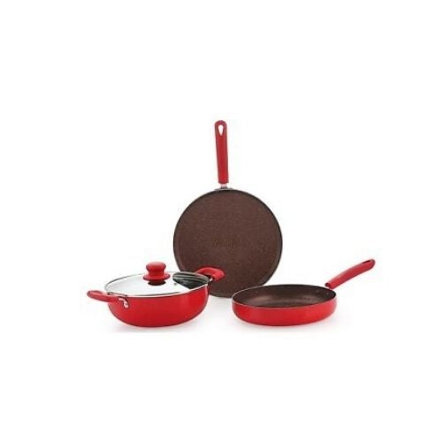 Batterie de cuisine en aluminium à induction antiadhésive lavable au lave-vaisselle – 4 pièces – ROUGE