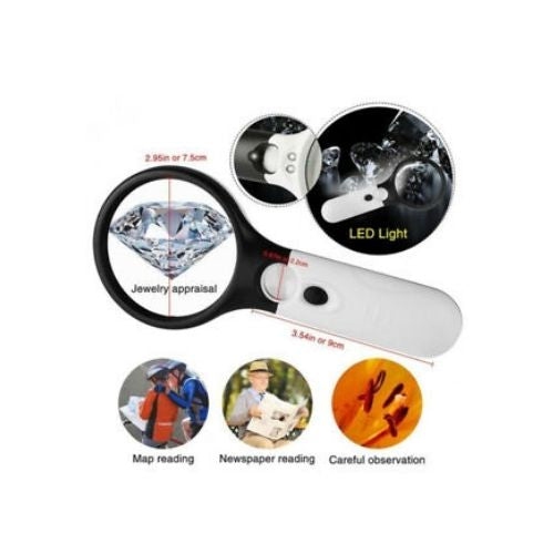 Loupe de lecture portative très grande avec 3 lampes à DEL, 45Times