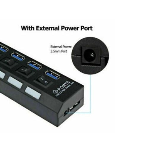 USB 3.0 HUB Powered 7 Port Splitter High Speed Extender With LED power indicator