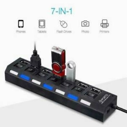 USB 3.0 HUB Powered 7 Port Splitter High Speed Extender With LED power indicator