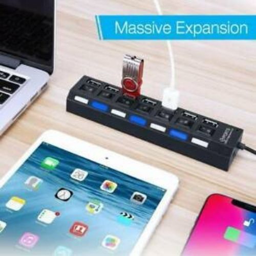 USB 3.0 HUB Powered 7 Port Splitter High Speed Extender With LED power indicator