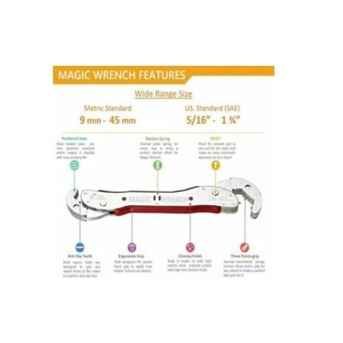 9-45mm Adjustable Magic Wrench Multi-function Universal Spanner Plumbing Plumber