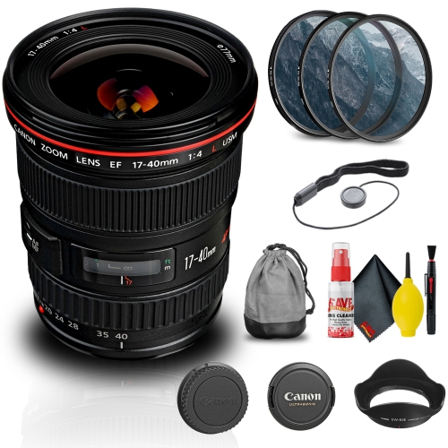 Canon EF 17-40mm f/4L USM Lens (8806A002) + Filter Kit + Cap Keeper Base  Bundle