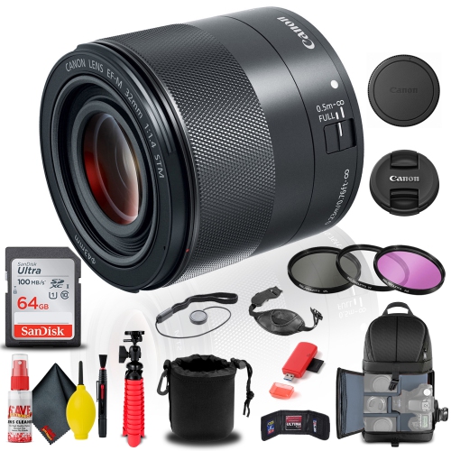 Canon EF-M 32mm f/1.4 STM Lens (2439C002) + Filter + BackPack +