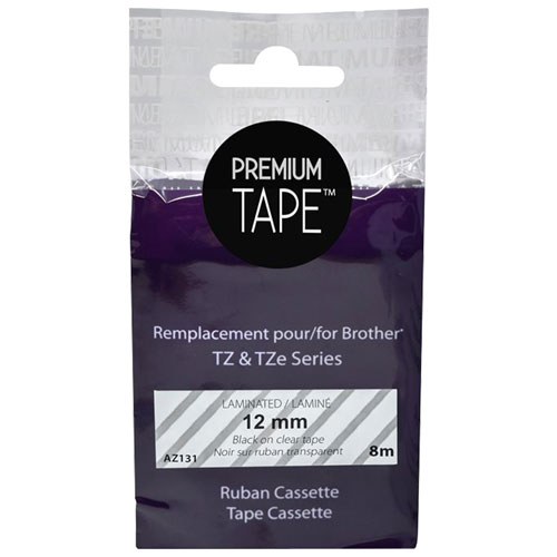 Premium Tape Laminated 12mm Black-on-Clear Tape Cassette for Brother TZ/TZe Series