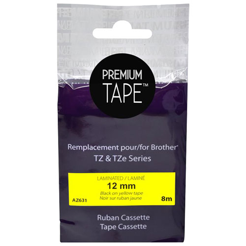 Premium Tape Laminated 12mm Black-on-Yellow Tape Cassette for Brother TZ/TZe Series
