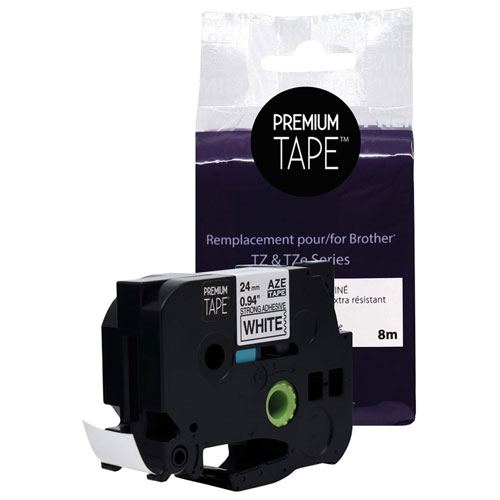 Premium Tape Laminated 24mm Black-on-White Tape Cassette for Brother TZ/TZe Series