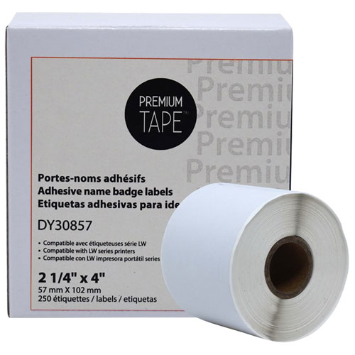 Premium Tape Adhesive Name Badge Labels for Dymo LW - 2 1/4" x 4" - 250 Labels