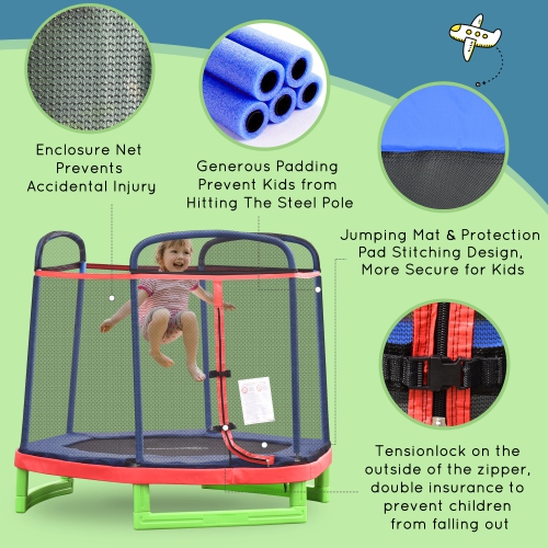 Outsunny 84.75" Kids Trampoline 7 FT Indoor Outdoor Trampolines with Safety Net Enclosure Built-in Zipper Padded Covering, for Boys and Girls, Red