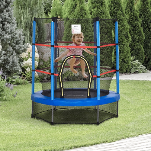 Outsunny – Trampoline d'intérieur avec cadre en filet en acier pour enfants, 55&nbsp;po, 3 à 6 ans, bleu