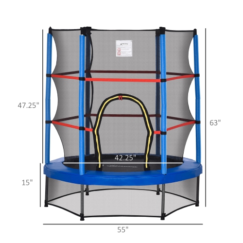 Outsunny – Trampoline d'intérieur avec cadre en filet en acier pour enfants, 55&nbsp;po, 3 à 6 ans, bleu