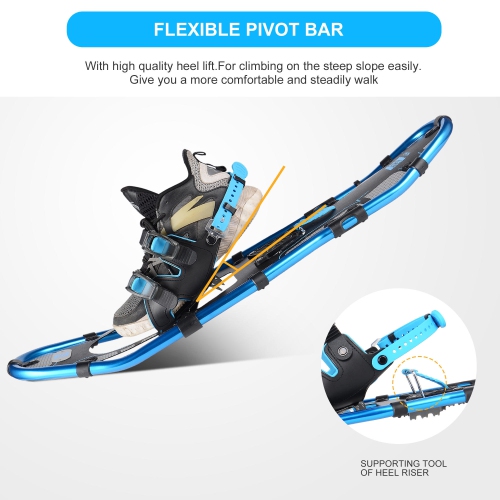 Raquettes à neige légères en aluminium pour hommes et femmes avec fixation entièrement réglable et traction des crampons, élévation du talon - PHAT™