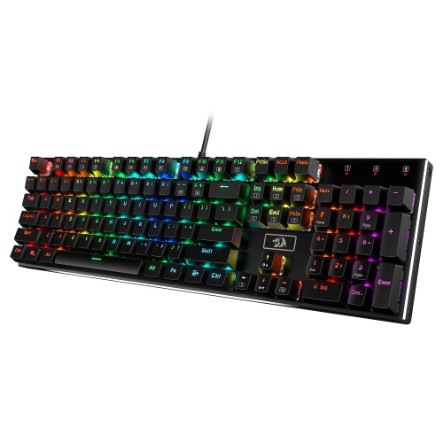 Redragon – clavier de jeu mécanique rétroéclairé à DEL RVB K556 avec fil, base en aluminium, 104 touches standard, touches rouges