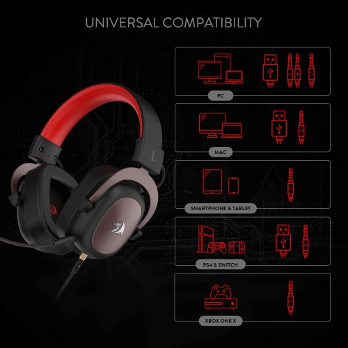 Redragon H510 Zeus Wired Gaming Headset - 7.1 Surround Sound - Memory Foam Ear Pads - 53MM Drivers - Detachable Microphone - Multi Platform Headphone
