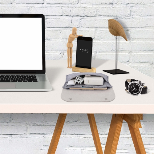 Wool Felt PU Leather Electronics Accessories Organizer Pouch Cable Storage Bag for cables, headphones, chargers, mice - PrimeCables®