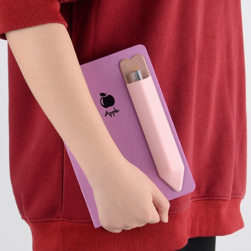 PU leather Elastic Stylus Adhesive Sleeve Pen Cover Case for Apple Pencil, only 2mm thick can stick on an iPad, tablet, notebook, wall-Pink