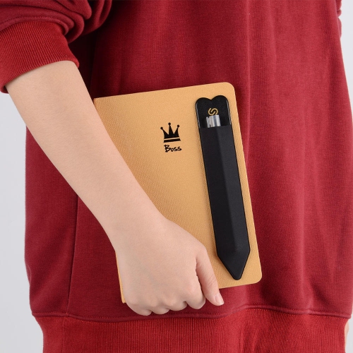 PU leather Elastic Stylus Adhesive Sleeve Pen Cover Case for Apple Pencil, only 2mm thick can stick on an iPad, tablet, notebook, wall-Black