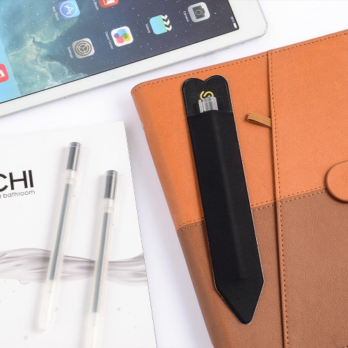 PU leather Elastic Stylus Adhesive Sleeve Pen Cover Case for Apple Pencil, only 2mm thick can stick on an iPad, tablet, notebook, wall-Black