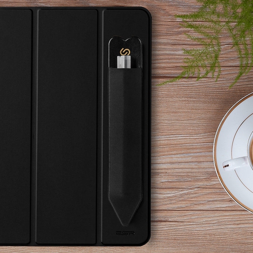 PU leather Elastic Stylus Adhesive Sleeve Pen Cover Case for Apple Pencil, only 2mm thick can stick on an iPad, tablet, notebook, wall-Black