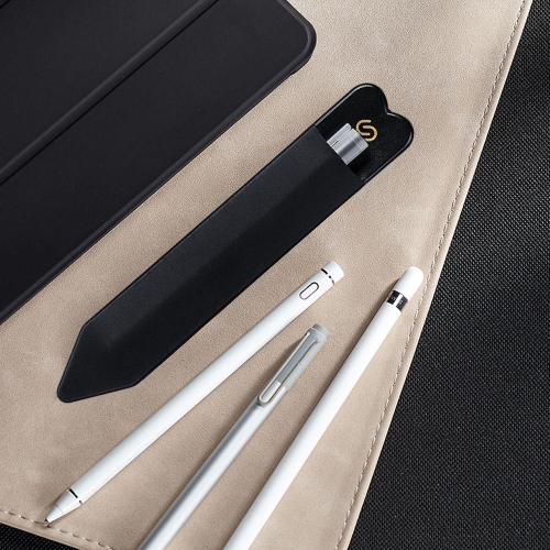 PU leather Elastic Stylus Adhesive Sleeve Pen Cover Case for Apple Pencil, only 2mm thick can stick on an iPad, tablet, notebook, wall-Black