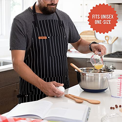 Chef Pomodoro Kitchen Apron, Classic Striped, Unisex Chef Apron, Adjustable Neck and Back Straps, 5+ Pockets, Towel Loops
