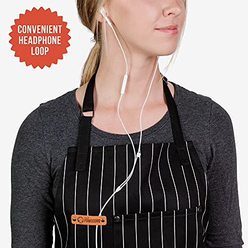 Chef Pomodoro Kitchen Apron, Classic Striped, Unisex Chef Apron, Adjustable Neck and Back Straps, 5+ Pockets, Towel Loops