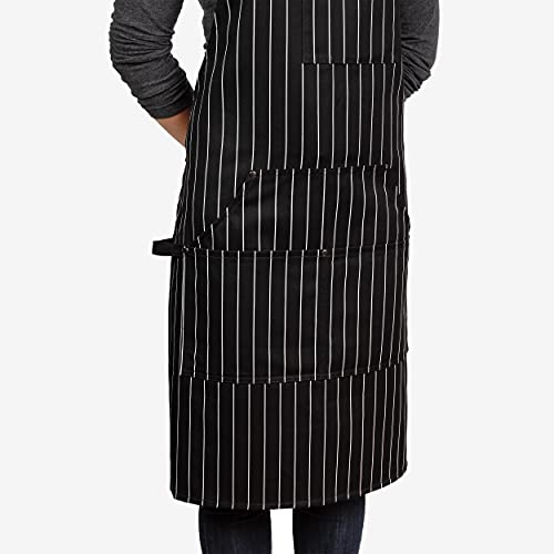 Chef Pomodoro Kitchen Apron, Classic Striped, Unisex Chef Apron, Adjustable Neck and Back Straps, 5+ Pockets, Towel Loops
