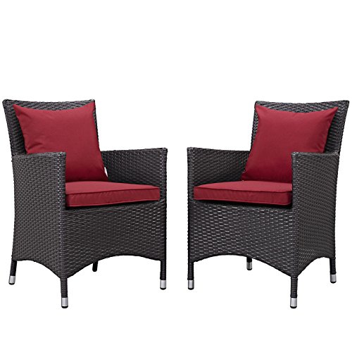 MODWAY  Eei-2188-Expset 2 Piece Set Convene Wicker Rattan Outdoor Patio Dining Armchairs, Two In Red