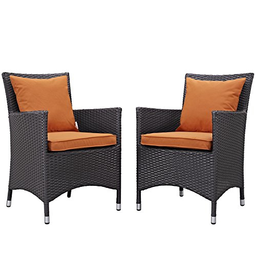 MODWAY  Eei-2188-Exp-Ora-Set 2 Piece Set Convene Wicker Rattan Outdoor Patio Dining Armchairs, Two, Orange