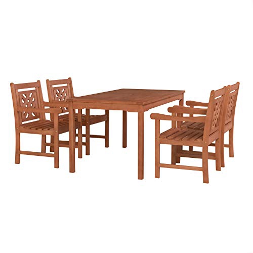 Vifah Malibu Eucalyptus Outdoor 5 Piece Wood Patio Rectangular