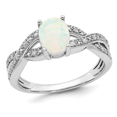 GEM AND HARMONY  2/5 Carat (Ctw) Lab-Created Opal Ring In 14K Gold In White
