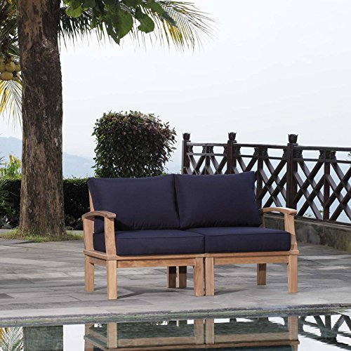 MODWAY  Eei-1822-Nat-Nav-Set Marina Premium Grade A Teak Wood Outdoor Patio Furniture Set, 2 Piece, Natural In Navy