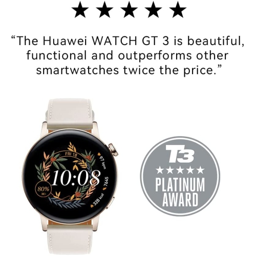 HUAWEI Watch GT 3 42mm Smartwatch - Durable Battery Life, All-Day SpO2 Monitoring, AI Running Coach, Accurate Heart Rate Monitoring, 100+ Workout Modes, Bluetooth Calling, White