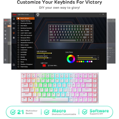 RK ROYAL KLUDGE RK84 80% RGB Triple Mode BT5.0/2.4G/Wired Hot-Swappable Mechanical Keyboard, 84 Keys Wireless Bluetooth Gaming Keyboard, Tactile