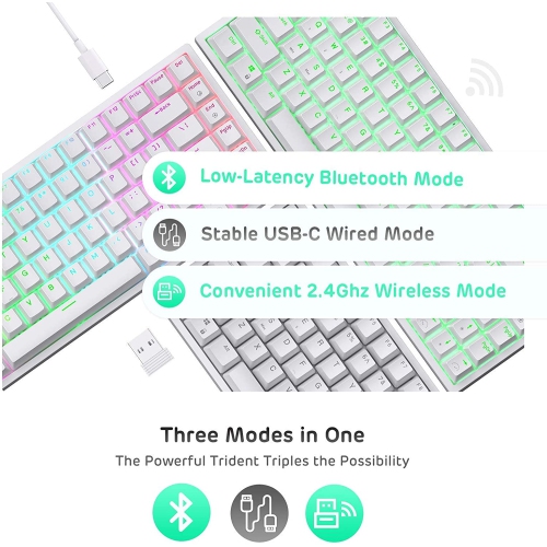 RK ROYAL KLUDGE RK84 80% RGB Triple Mode BT5.0/2.4G/Wired Hot-Swappable Mechanical Keyboard, 84 Keys Wireless Bluetooth Gaming Keyboard, Quiet Red