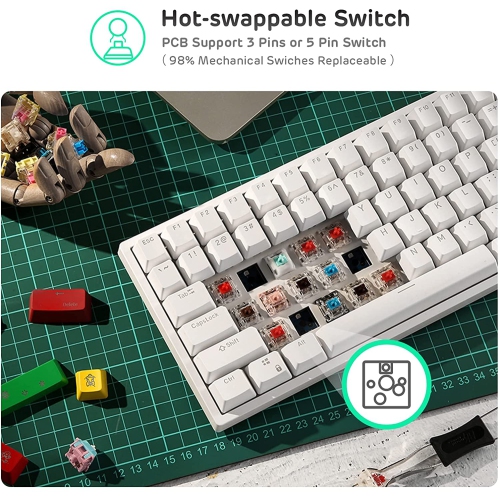 RK ROYAL KLUDGE RK84 80% RGB Triple Mode BT5.0/2.4G/Wired Hot-Swappable Mechanical Keyboard, 84 Keys Wireless Bluetooth Gaming Keyboard, Quiet Red