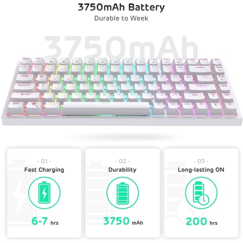 RK ROYAL KLUDGE RK84 80% RGB Triple Mode BT5.0/2.4G/Wired Hot-Swappable Mechanical Keyboard, 84 Keys Wireless Bluetooth Gaming Keyboard, Quiet Red