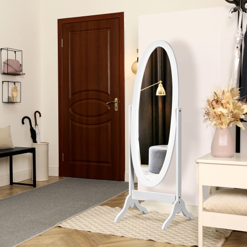 Miroir pleine longueur de HOMCOM, miroir de corps autonome avec cadre ovale, angle réglable pour dressing, chambre, salon, blanc