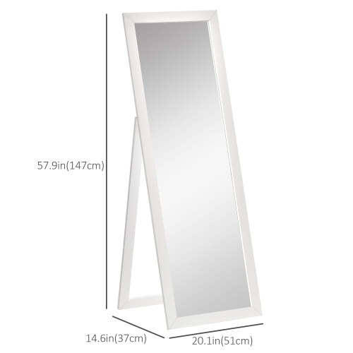 HOMCOM 58" x 20" Full Length Mirror with Frame, Floor Standing Mirror, Rectangular Full Body Mirror for Bedroom, Living Room, White