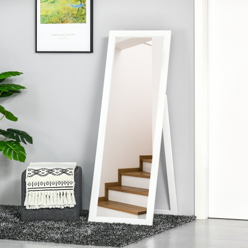HOMCOM 58" x 20" Full Length Mirror with Frame, Floor Standing Mirror, Rectangular Full Body Mirror for Bedroom, Living Room, White