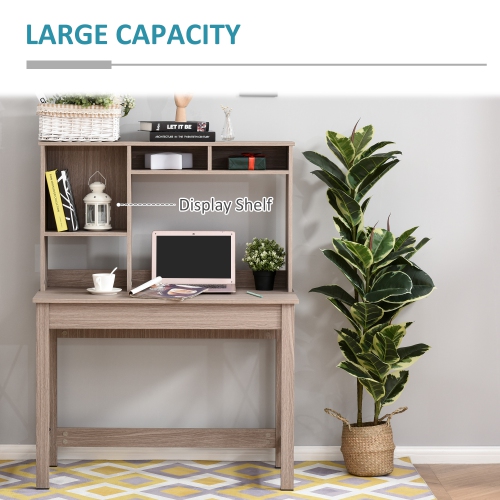 HOMCOM 41" Computer Desk with Storage, Writing Table with Hutch, Shelves and Open Compartments, Work Desk for Home Office, Brown