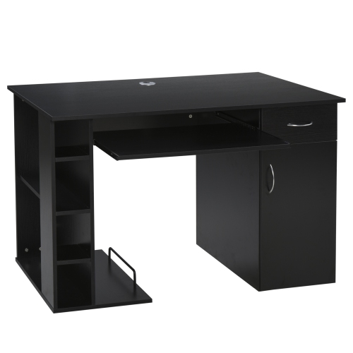 Bureau d’ordinateur de 47.25 po avec plateau pour clavier, support pour ordinateur, bureau avec tiroir et tablettes de rangement de HOMCOM, noir