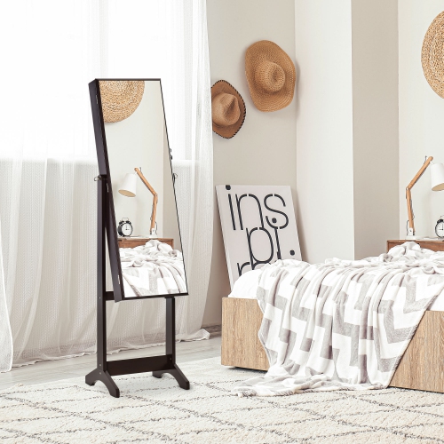 HOMCOM – Armoire à bijoux avec miroir, range-bijoux verrouillable avec miroir pleine longueur, 3 angles réglables, brun
