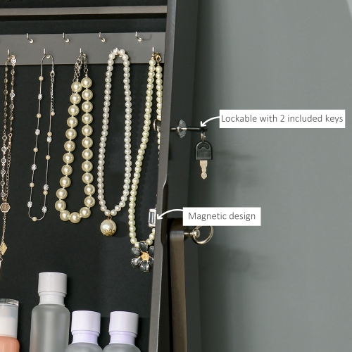 HOMCOM – Armoire à bijoux avec miroir, range-bijoux verrouillable avec miroir pleine longueur, 3 angles réglables, brun