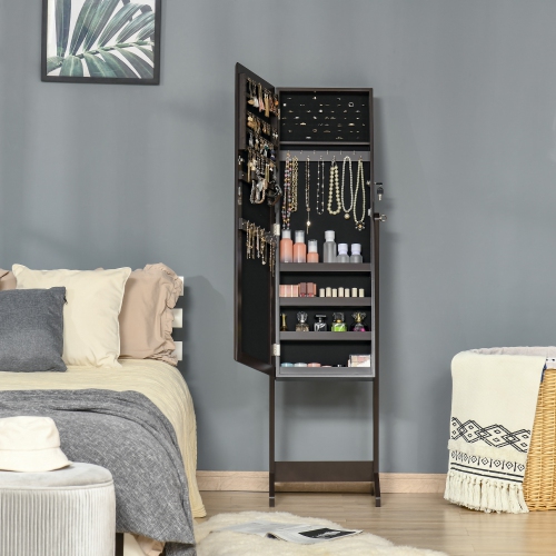 HOMCOM – Armoire à bijoux avec miroir, range-bijoux verrouillable avec miroir pleine longueur, 3 angles réglables, brun
